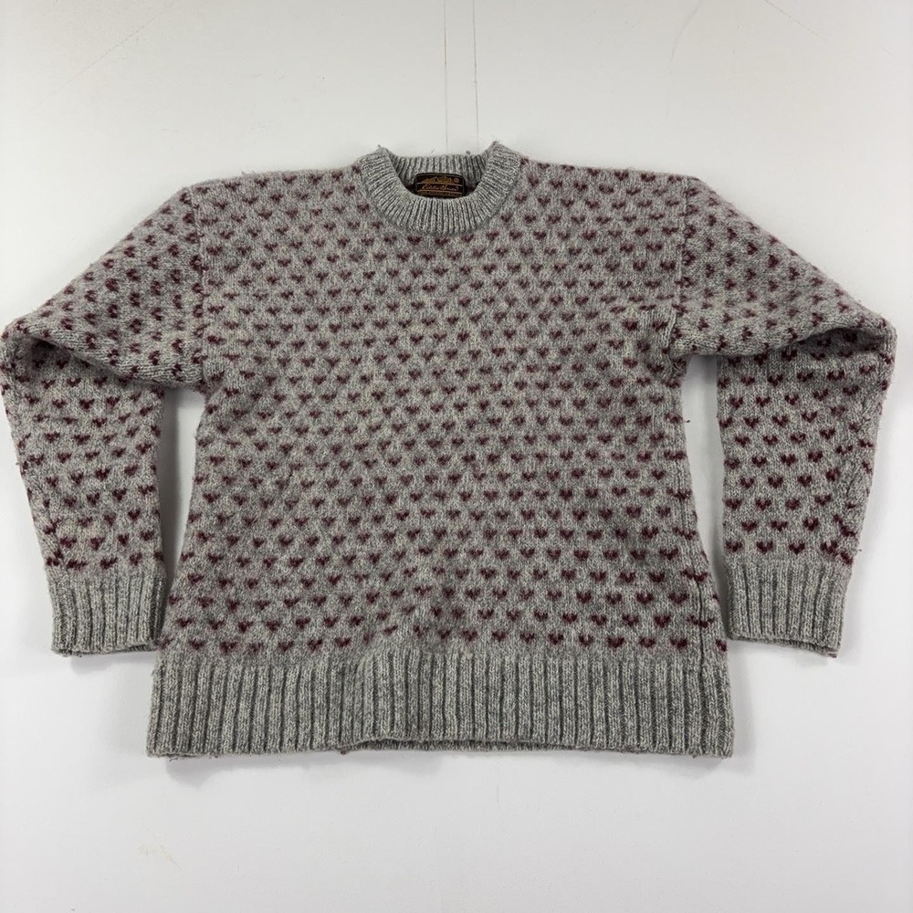 Vintage Eddie Bauer Sweater Womens M Gray Crew Neck Heart Fair Isle Pullover